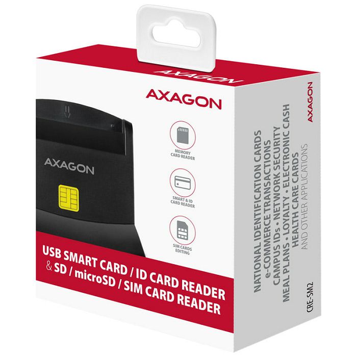 AXAGON CRE-SM2 USB Smart Card und SD/microSD/SIM Card Reader - USB 2.0 CRE-SM2