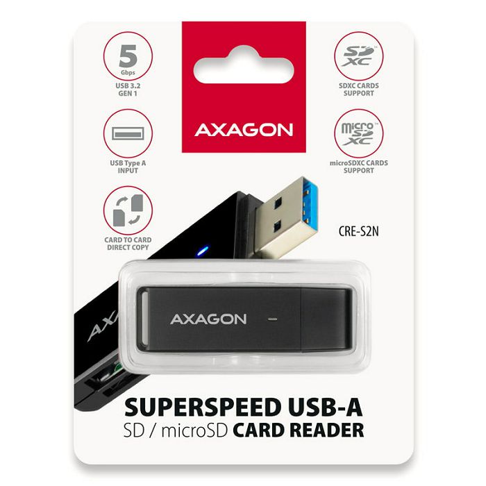 AXAGON CRE-S2N card reader USB-A 3.2 Gen 1, SD, microSD - black CRE-S2N