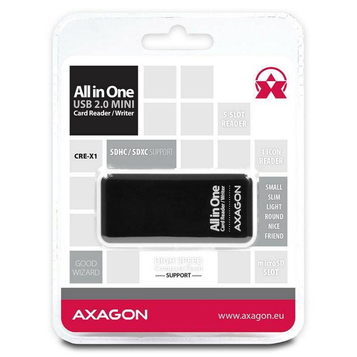 AXAGON CRE-X1 External mini card reader, 5-slot CRE-X1