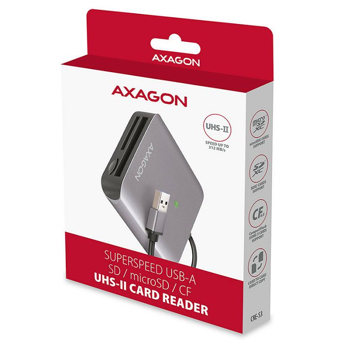 AXAGON CRE-S3 External card reader USB-A 3.2 Gen 1, 3-slot, SD/microSD/CF, UHS-II CRE-S3