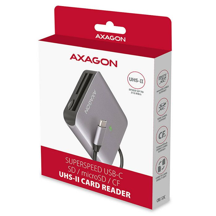 AXAGON CRE-S3C External card reader USB-C 3.2 Gen 1, 3-slot, SD/microSD/CF, UHS-II CRE-S3C