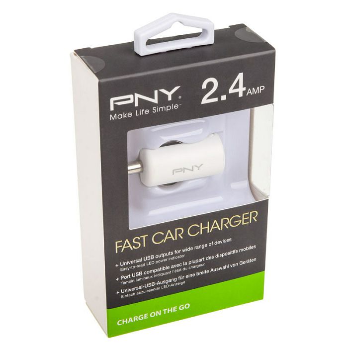 PNY USB Fast Car Charger white 12V 2.4 Amp P-P-DC-UF-W01-RB