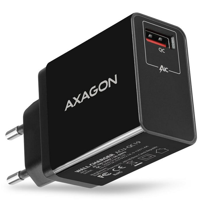 AXAGON ACU-QC19 Ladegerät, 1x USB-A, QC3.0/AFC/FCP/Smart 5V / 1,3A, 19W - schwarz ACU-QC19