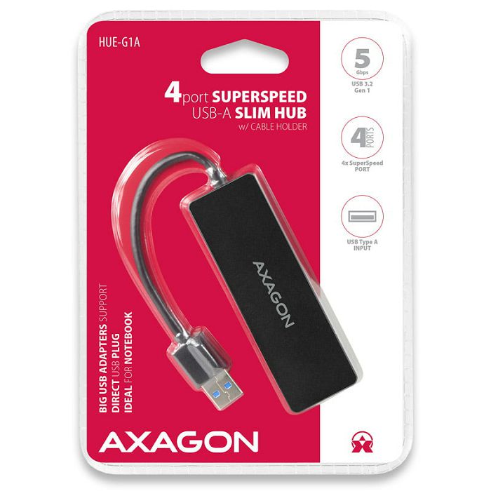 AXAGON HUE-G1A Superspeed USB-C Slim Hub, 4x USB 3.0 - 15cm, schwarz HUE-G1A