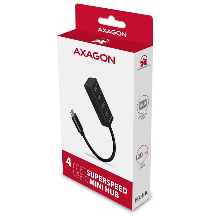 AXAGON HUE-M1C Superspeed USB-C Mini Hub, 4x USB 3.0 - 20cm, schwarz HUE-M1C