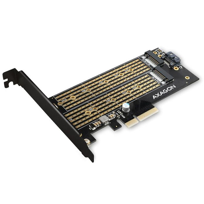 AXAGON PCEM2-D PCIe 3.0 adapter, 1x M.2 NVMe, 1x M.2 SATA, up to 22110 - passive cooling PCEM2-D