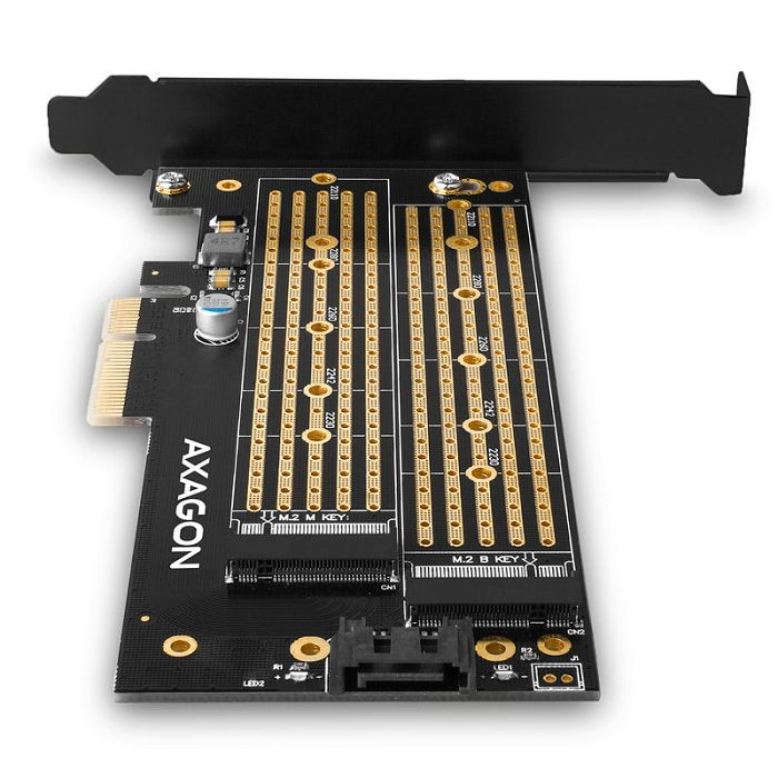 AXAGON PCEM2-D PCIe 3.0 adapter, 1x M.2 NVMe, 1x M.2 SATA, up to 22110 - passive cooling PCEM2-D