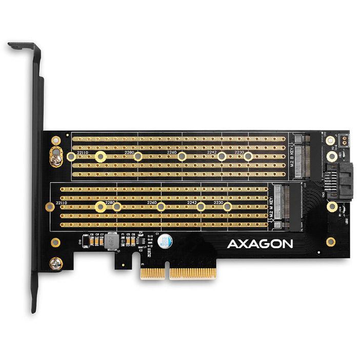 AXAGON PCEM2-D PCIe 3.0 adapter, 1x M.2 NVMe, 1x M.2 SATA, up to 22110 - passive cooling PCEM2-D