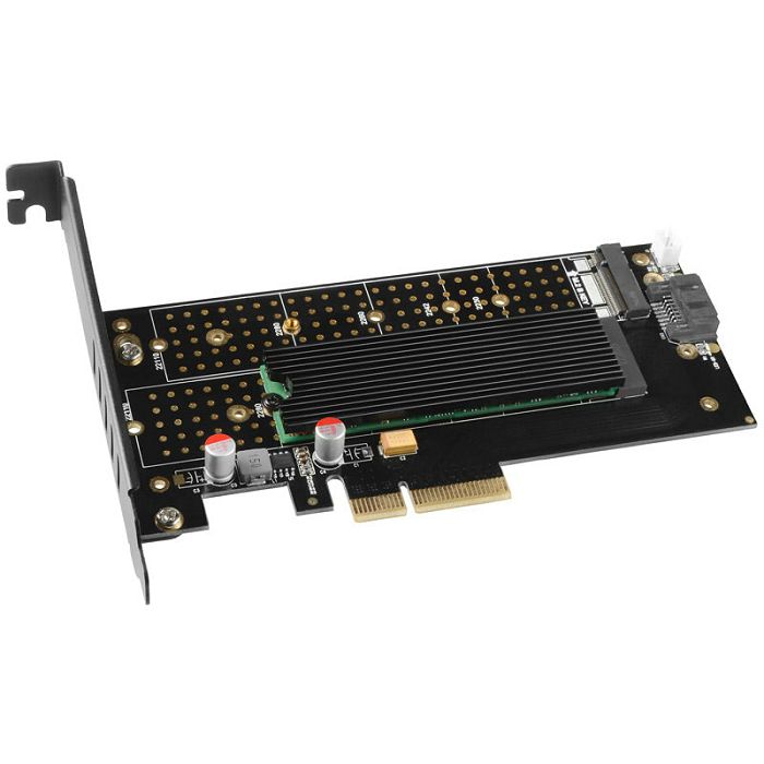 AXAGON PCEM2-DC PCIe-3.0-x4-Adapter, 1x M.2-NVMe, 1x M.2-SATA, bis 22110 - aktive Kühlung PCEM2-DC