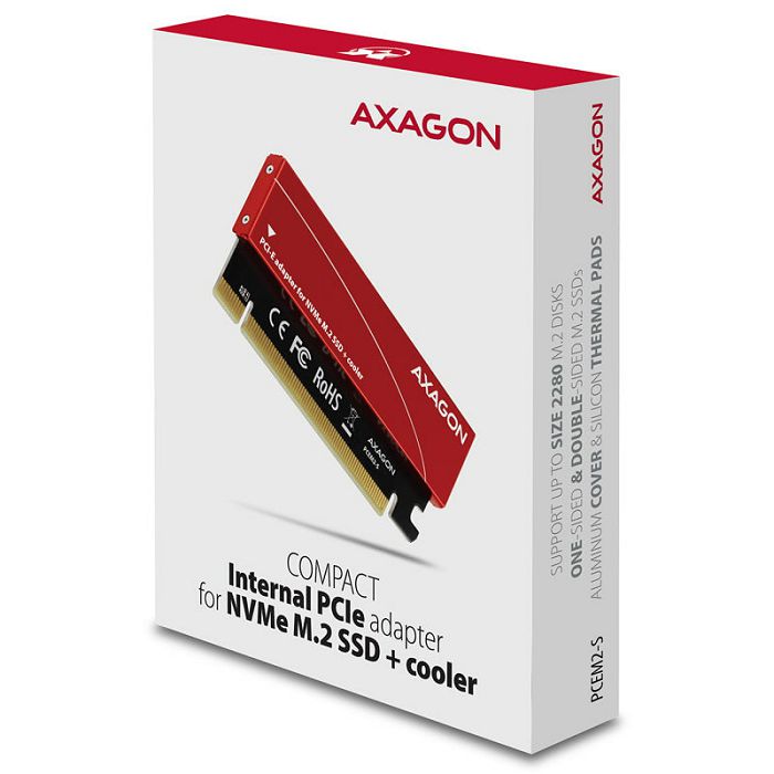 AXAGON PCEM2-S PCIe-3.0-x16-Adapter, 1x M.2-NVMe-SSD, bis 2280 - passive Kühlung PCEM2-S