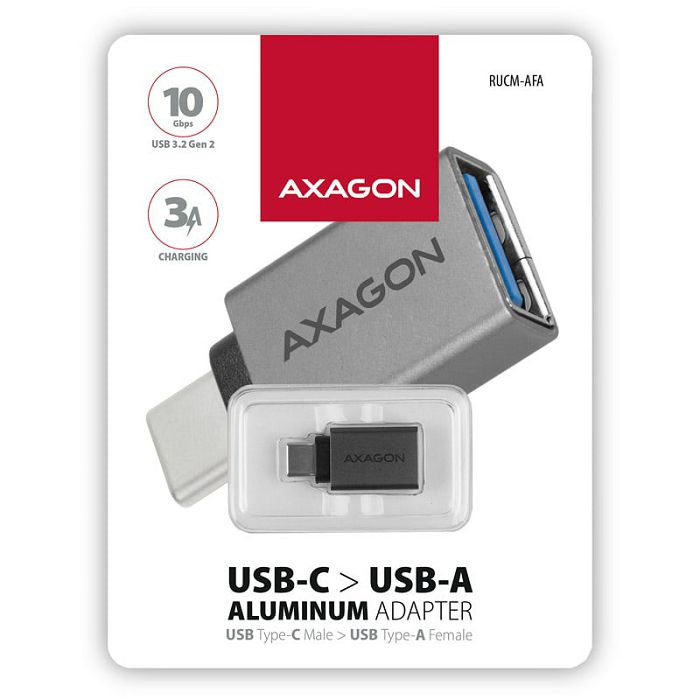 AXAGON USB-C 3.1 M to USB-A F adapter, aluminum - black RUCM-AFA