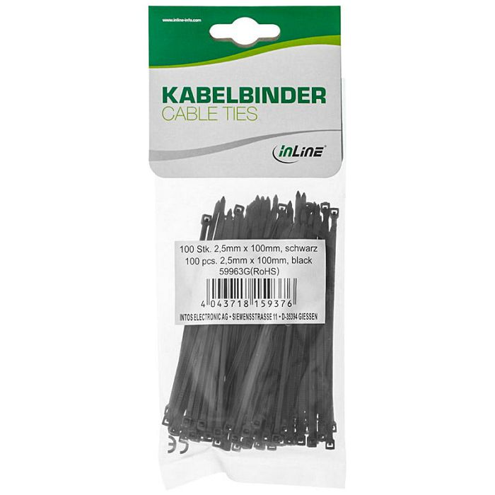 InLine Kabelbinderset 100 Stück - schwarz 59963G