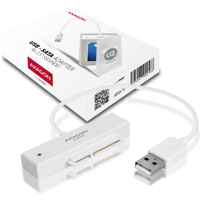 AXAGON ADSA-1S SLIMPort Adapter, USB 2.0, 2,5" SSD/HDD, SATA - mit Case ADSA-1S