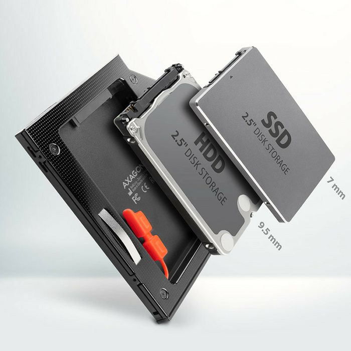 AXAGON RSS-CD09 2.5 Zoll SSD/HDD Adapter für optisches Laufwerk, 9,5 mm, LED RSS-CD09