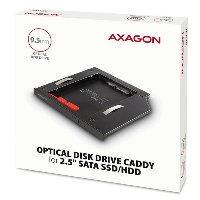 AXAGON RSS-CD09 2.5 Zoll SSD/HDD Adapter für optisches Laufwerk, 9,5 mm, LED RSS-CD09