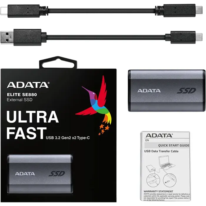 ADATA SE880 512 GB - External SSD - USB-C 3.2 Gen 2x2 - grey