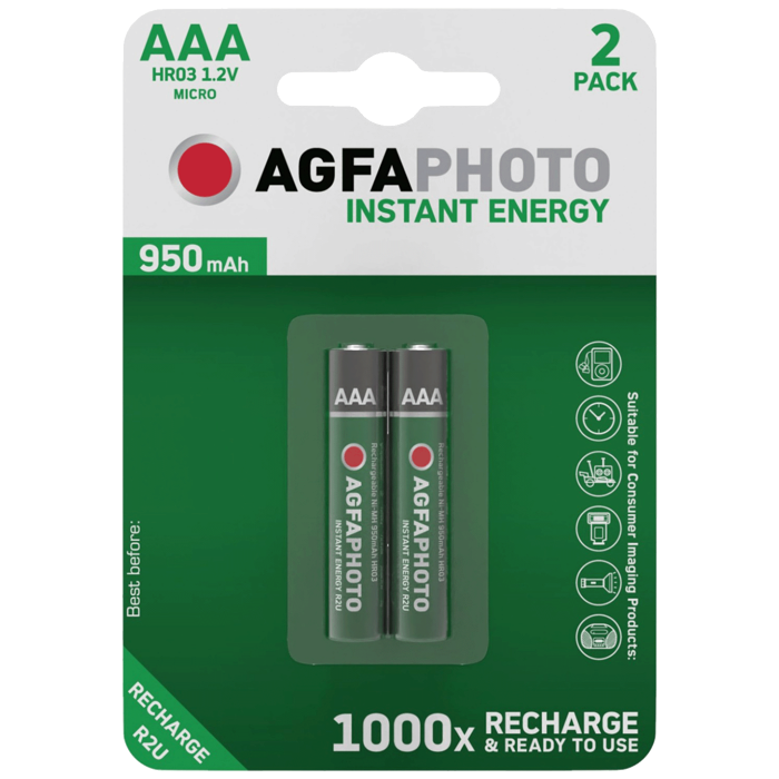 AgfaPhoto Punjiva baterija, AAA, 1.2 V, 950 mAh, blister 2 kom. - R2U Micro