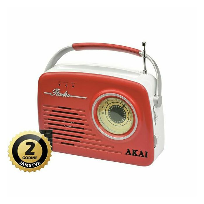 AKAI radio FM, AM, analogna skala, USB, SD, crveni APR-11RED