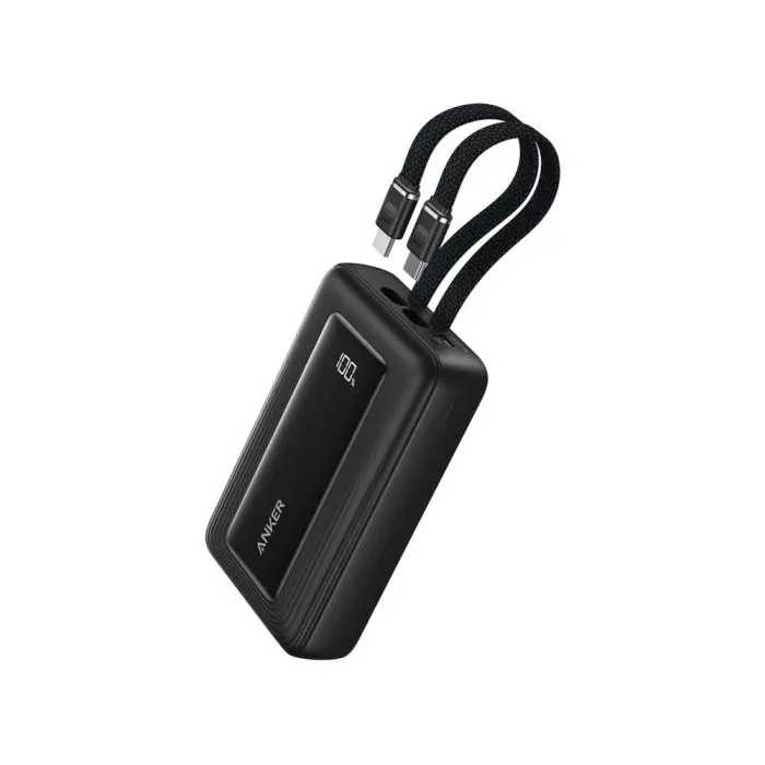 Anker Zolo Power Bank 10,000 mAh, 35W with 2 Built-in USB-C Cables, Black