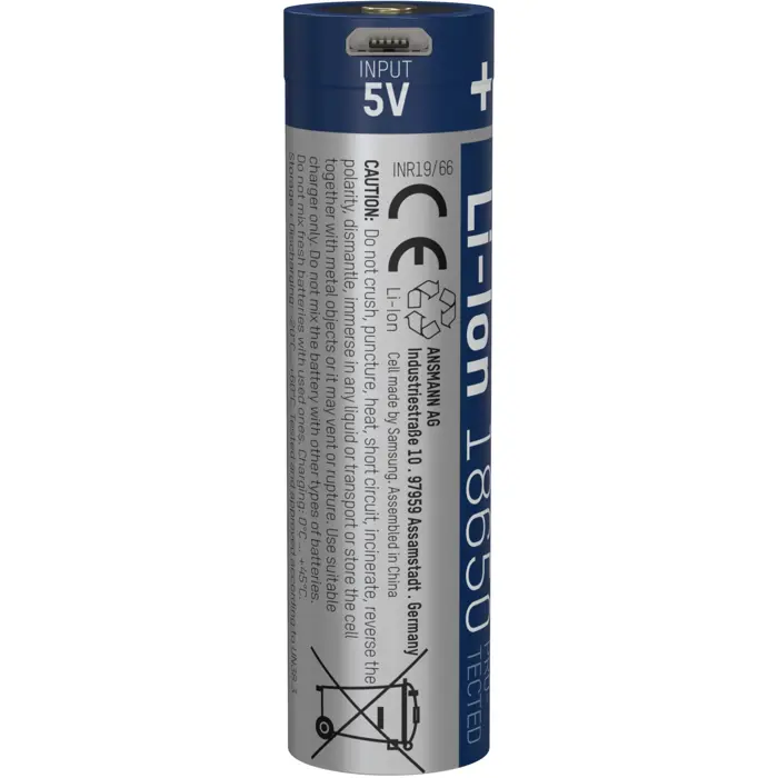 Ansmann Li-Ion battery 18650 3400 mAh with micro USB charging socket (18650, 1 piece)