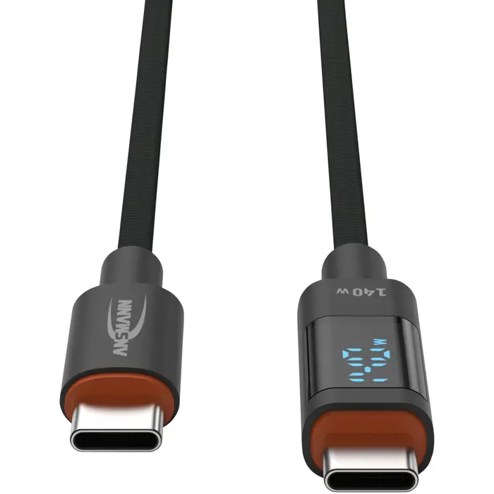 Ansmann USB 2.0 cable, USB-C plug > USB-C plug (anthracite, 1.2 meters, PD 3.1, charging with up to 140 watts, sleeved, integrated LED display)