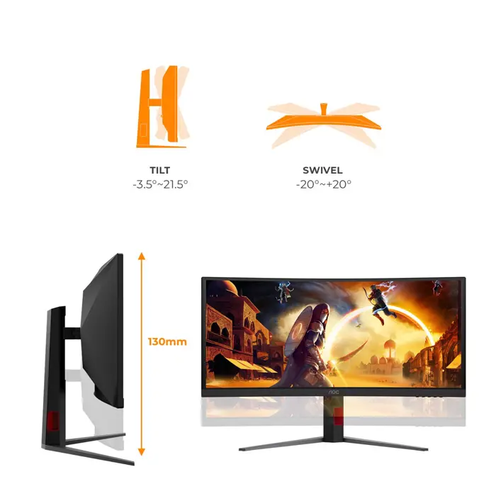 AOC G4 CU34G4CAP computer monitor 86.4 cm (34") 3440 x 1440 pixels UltraWide Quad HD LCD Black, Red