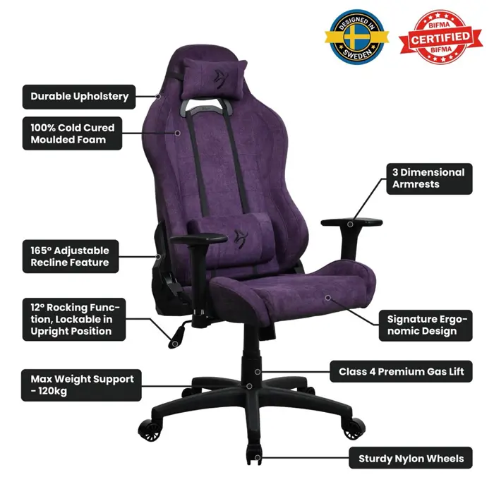 Arozzi Gaming Stuhl Toretta Purple SoftFabric
