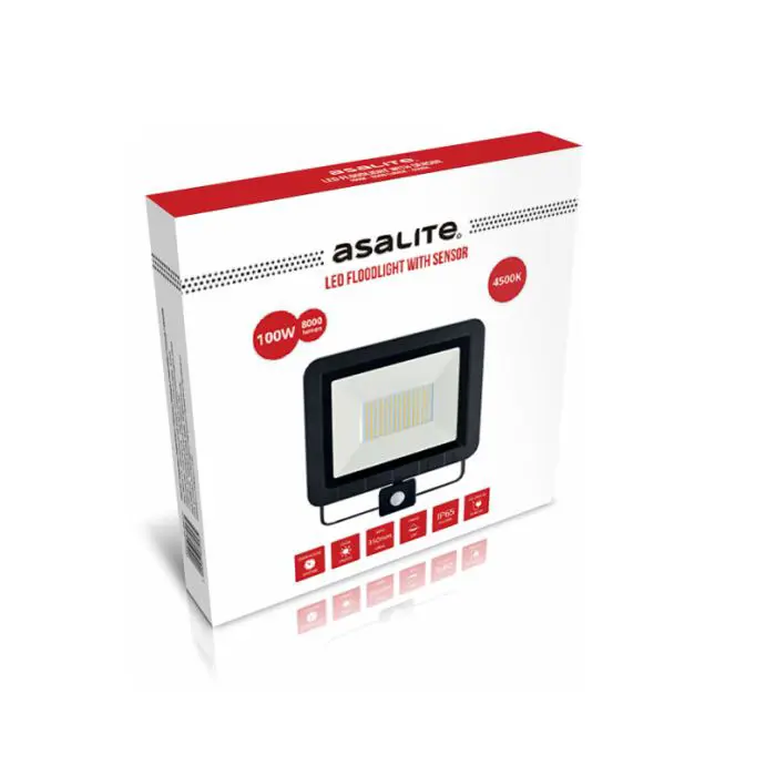 ASALITE LED reflector 100W 4500K, 8000Lm + sensor