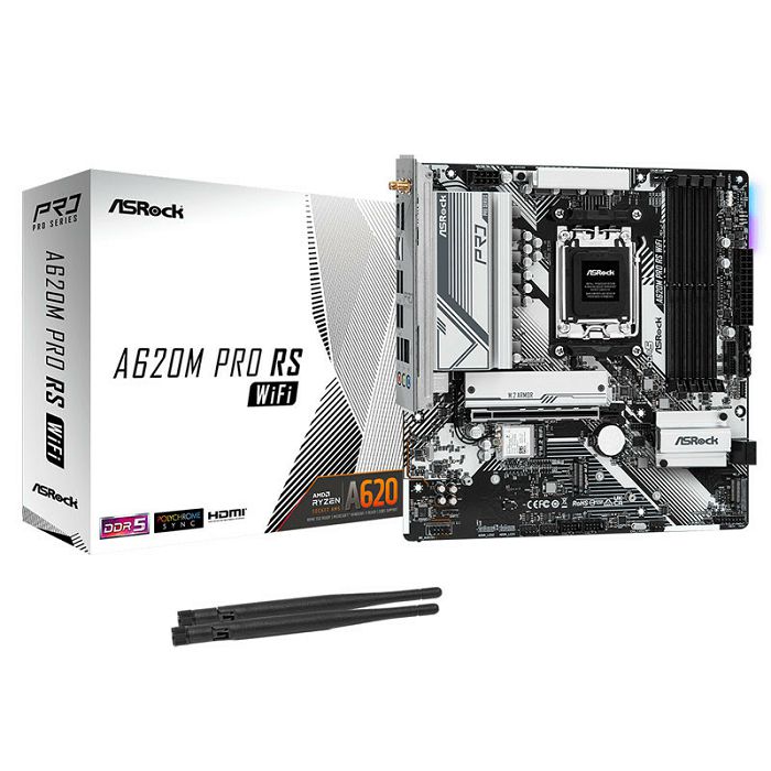 ASRock A620M Pro RS WiFi, AMD A620 Mainboard - Socket AM5, DDR5 90-MXBLX0-A0UAYZ
