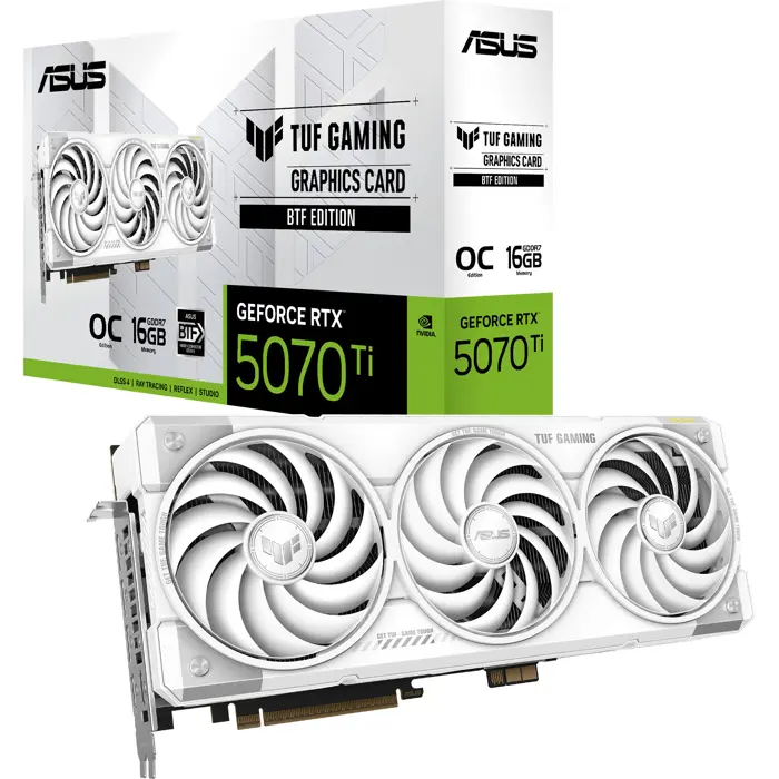 ASUS GeForce RTX 5070 Ti TUF BTF OC WHITE Edition, graphics card DLSS 4, 3x DisplayPort, 2x HDMI 2.1