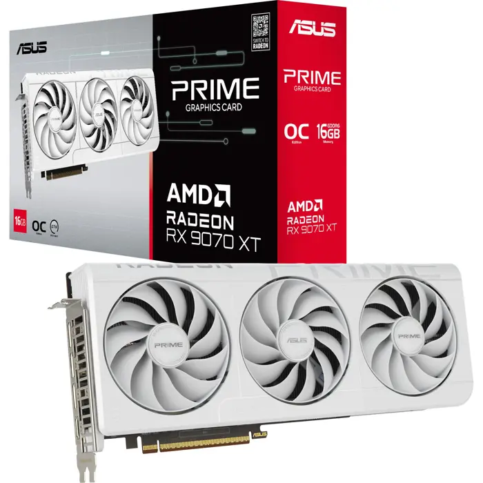 ASUS Radeon RX 9070 XT PRIME WHITE OC Edition, graphics card white, RDNA4, GDDR6, 3x DisplayPort, 1x HDMI 2.1