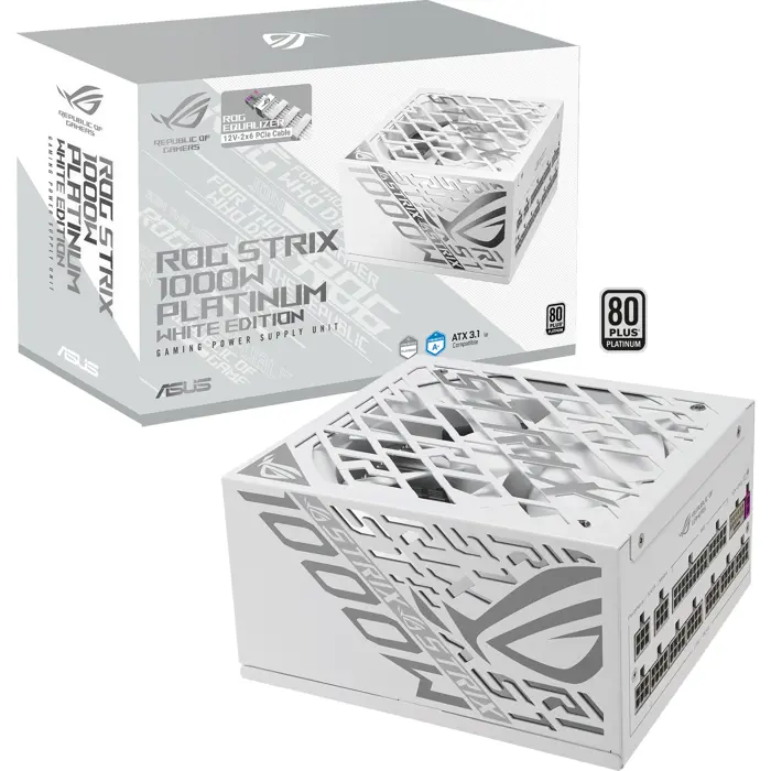 Asus ROG Strix 1000W Platinum White Edition (ROG Equalizer) (white, 1x 12 pin high power GPU, 4x PCIe, cable management, 1000 watts)