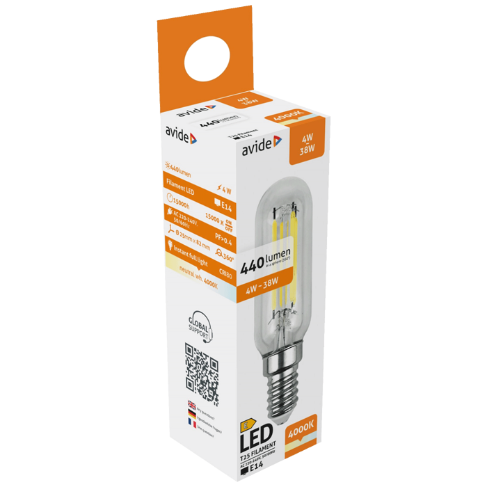 Avide Žarulja, LED 4W, E14, 4000K, 230V AC, bijela svjetlost - Filament T25 4W E14