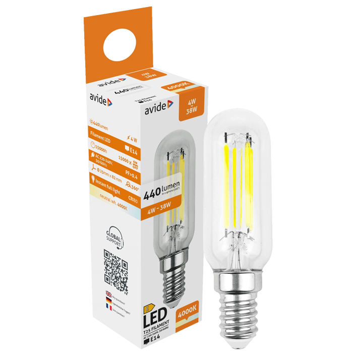 Avide Žarulja, LED 4W, E14, 4000K, 230V AC, bijela svjetlost - Filament T25 4W E14