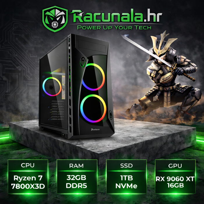 BaB DAIMYO Gamer - Ryzen 7 7800X3D / 32GB DDR5 / 1TB NVMe SSD / Radeon RX 9060XT 16GB / WiFi / Windows 11 Pro