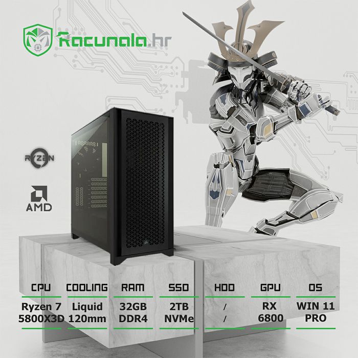 BaB računalo Hunter R76800 (Ryzen 7 5800X3D, 32GB DDR4, 2TB NVMe SSD, RX 6800 16GB, 750W Gold) Win11P