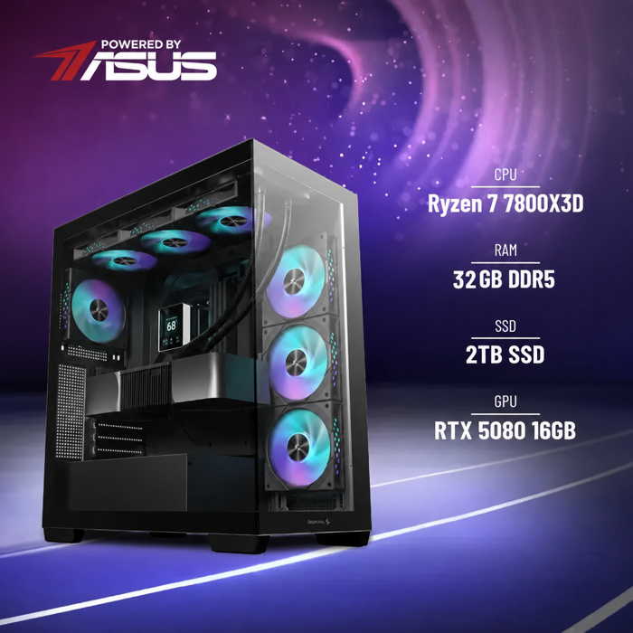 BaB računalo Inferno M (Ryzen 7 7800X3D, Liquid, RTX 5080, 32GB DDR5, 2TB SSD, RGB, Win11P) Powered By ASUS