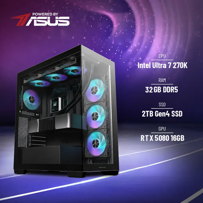BaB računalo Inferno X (Intel Ultra 7 270K, Liquid, RTX 5080, 32GB DDR5, 2TB SSD, RGB, Win11P) Powered By ASUS