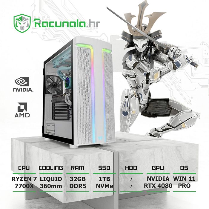 BaB računalo PPC Samurai R74080 (Ryzen 7 7700X, 32GB DDR5, 1TB NVMe, RTX 4080 16GB, 1200W Gold, WiFi, BT, Win11P)