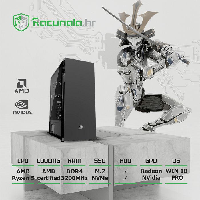 BaB računalo Samurai CUSTOMR5Y (AMD Ryzen 5 , DDR4, NVMe SSD, Radeon/Nvidia, 600W) Win10P