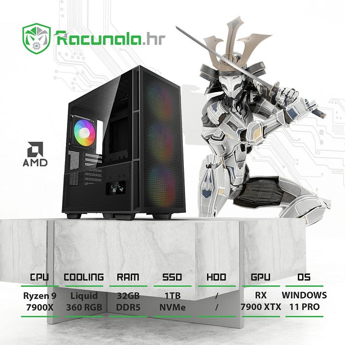 BaB računalo Samurai R97900 (Ryzen 9 7900X, 32GB DDR5, 1TB NVMe SSD, RX 7900 XTX, Wifi, BT) Win11P