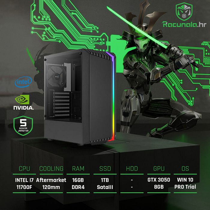 BaB Računalo Thor i730501T (i7 11700F, 16GB DDR4, 1TB SSD, RTX 3050 8GB, 600W) Win10T 