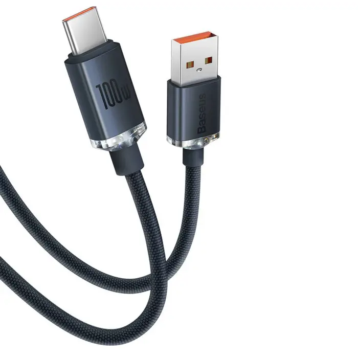 Baseus Crystal Shine Kabel USB-A to USB-C 100 W 5 A 1.2 m Black