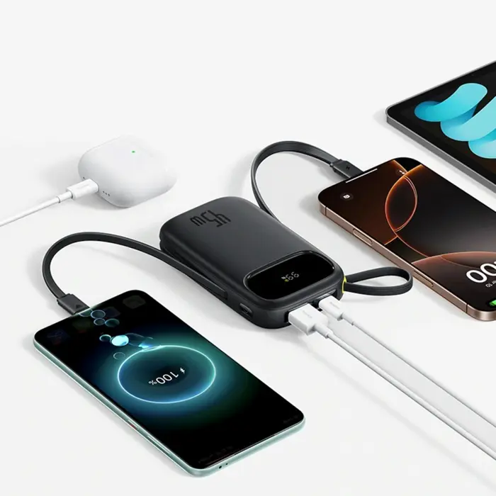 Baseus EnerFill FC31 Powerbank with digital display and 2 built-in USB-C cables 20000mAh 45W Black