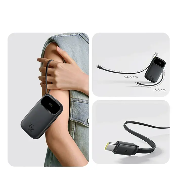 Baseus EnerFill FC31 Powerbank with digital display and 2 built-in USB-C cables 20000mAh 45W Black