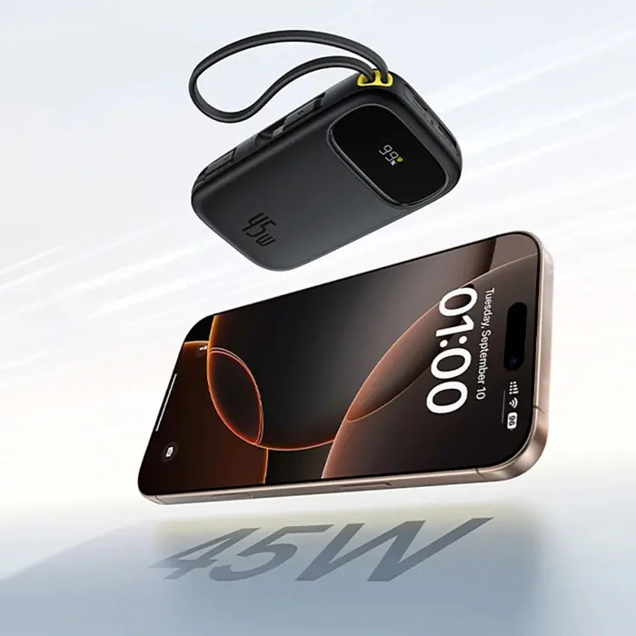 Baseus EnerFill FC31 Powerbank with digital display and 2 built-in USB-C cables 20000mAh 45W Black