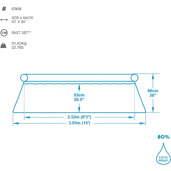 Bestway Fast Set above ground pool set, 305cm x 66cm, swimming pool (blue/white, with filter pump)