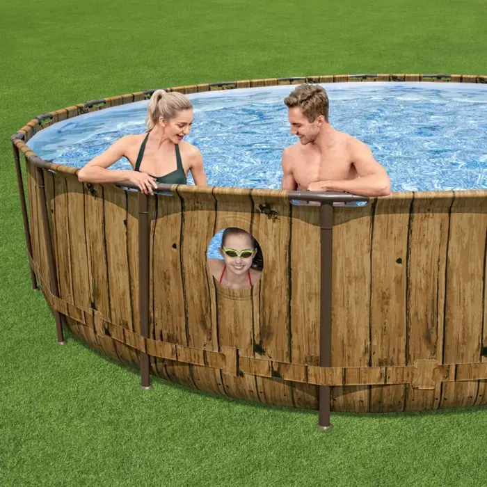 Bestway Power Steel Swim Vista Frame pool set, ? 549cm x 122cm, swimming pool (brown/light blue, with viewing windows + filter pump)