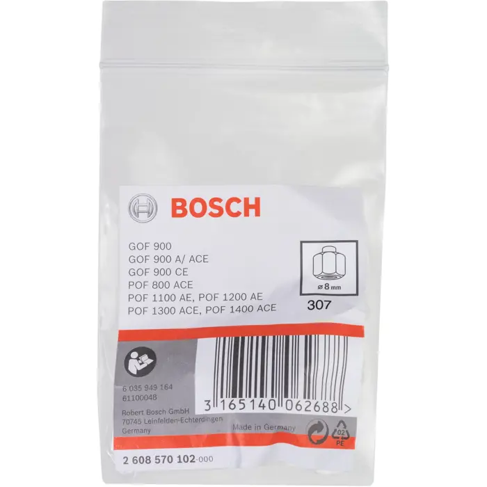 Bosch collet 8mm, clamping nut SW 19mm (black, for routers GOF / POF)