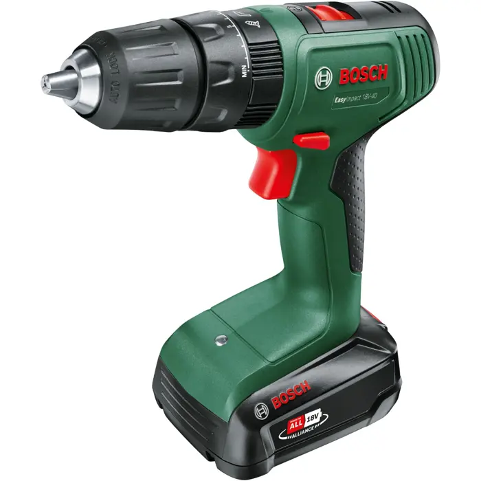 Bosch cordless impact drill EasyImpact 18V-40 + SystemBox (green/black, 2x Li-ion battery 1.5Ah, POWER FOR ALL ALLIANCE)